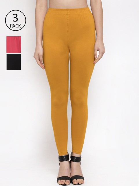 

TAG 7 Women Pack Of 3 Multicoloured Solid Leggings, Black