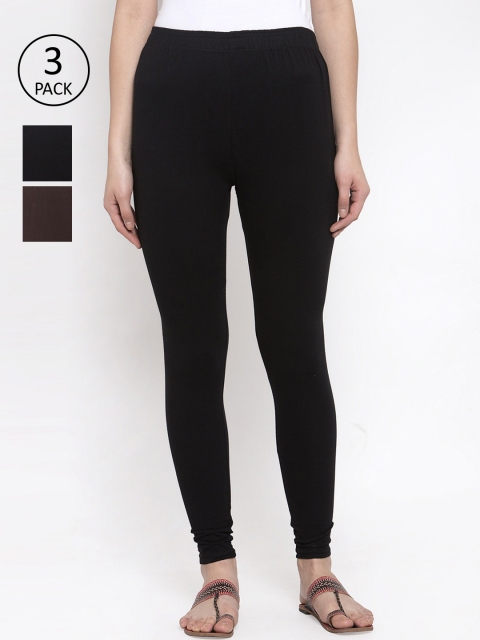 

TAG 7 Women Pack Of 3 Solid Leggings, Black