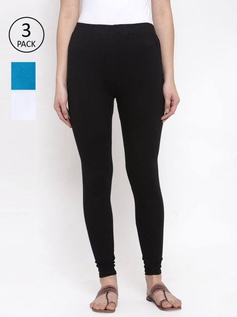 

TAG 7 Women Pack Of 3 Solid Leggings, Black