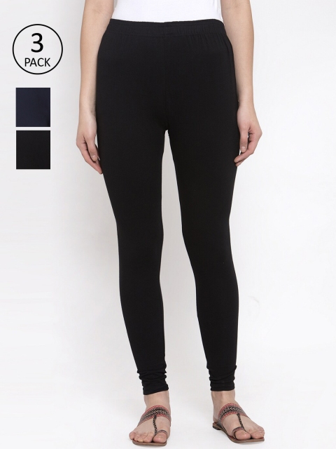 

TAG 7 Women Pack Of 3 Solid Churidar-Length Leggings, Black