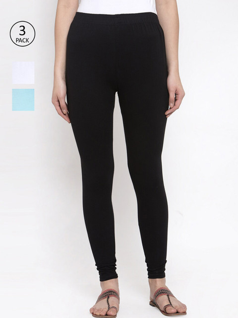 

TAG 7 Women Pack Of 3 Solid Leggings, Black