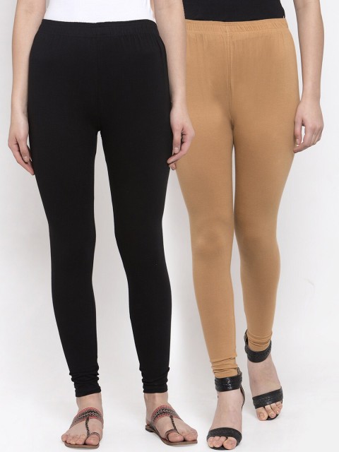 

TAG 7 Women Pack Of 3 Solid Churidar-Length Leggings, Black