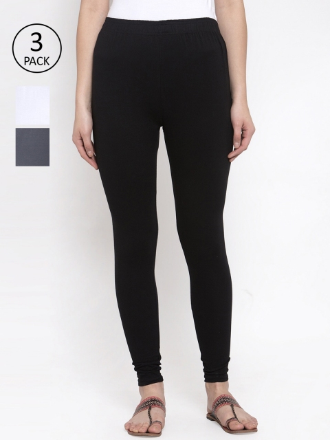 

TAG 7 Women Pack Of 3 Solid Leggings, Black