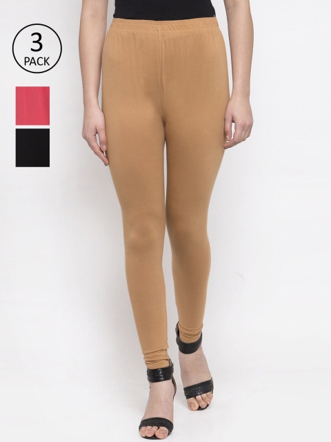

TAG 7 Women Pack of 3 Solid Churidar-Length Leggings, Black
