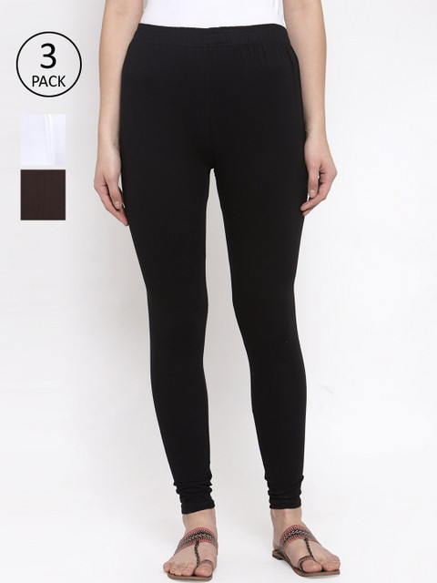 

TAG 7 Women Pack Of 3 Solid Leggings, Black