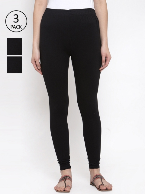 

TAG 7 Women Pack of 3 Solid Churidar-Length Leggings, Black