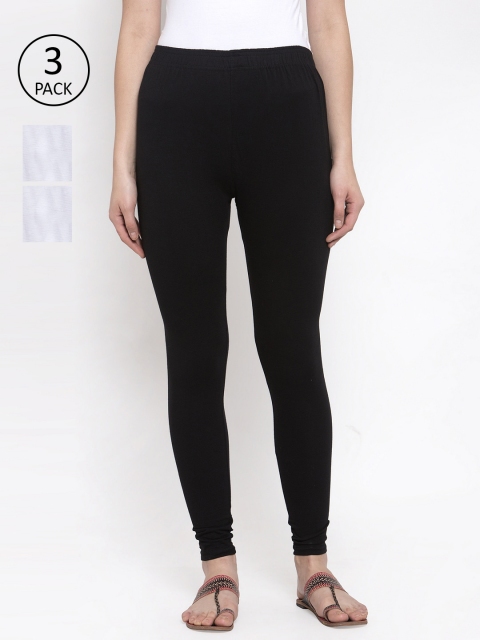 

TAG 7 Women Pack Of 3 Solid Leggings, Black