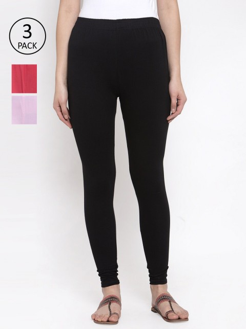 

TAG 7 Women Pack Of 3 Solid Leggings, Black