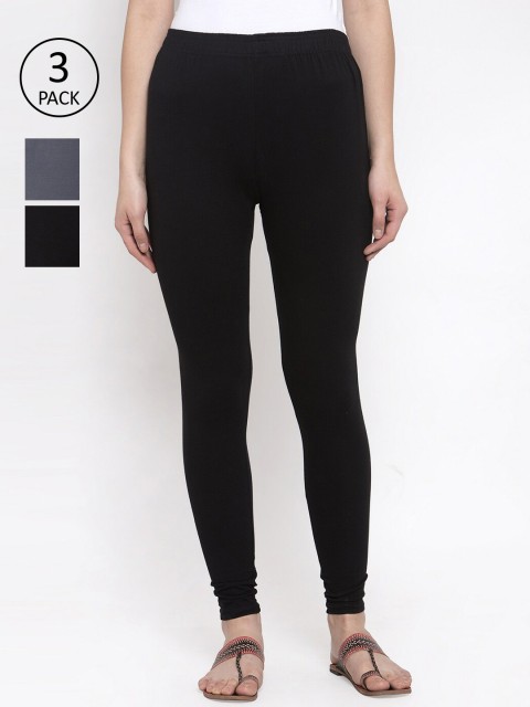 

TAG 7 Women Pack Of 3 Solid Leggings, Black