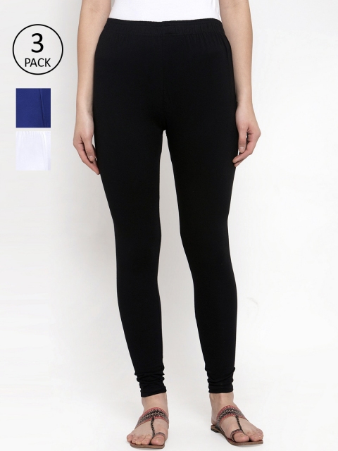 

TAG 7 Women Pack Of 3 Multicoloured Solid Leggings, Black