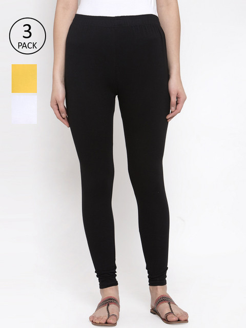 

TAG 7 Women Pack Of 3 Solid Leggings, Black