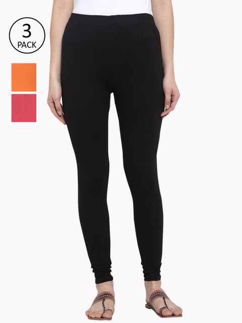 

TAG 7 Women Pack Of 3 Solid Leggings, Black