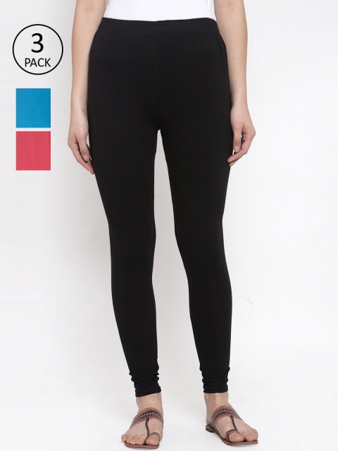 

TAG 7 Women Pack Of 3 Solid Leggings, Black