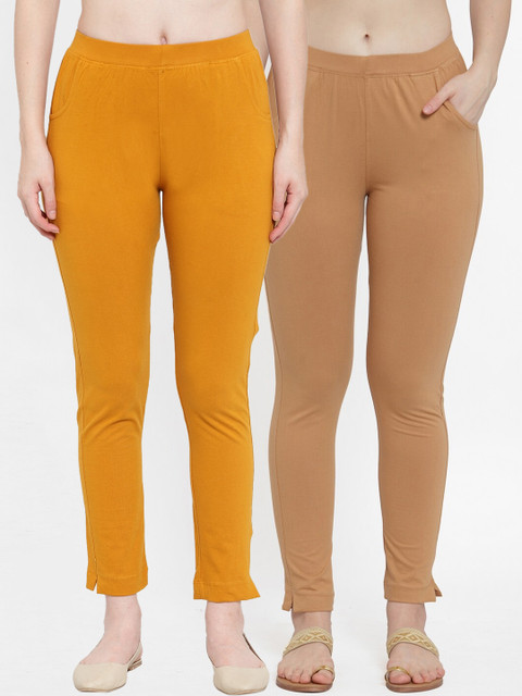 

TAG 7 Women Pack Of 2 Solid Straight-Fit Ankle-Length Leggings, Beige