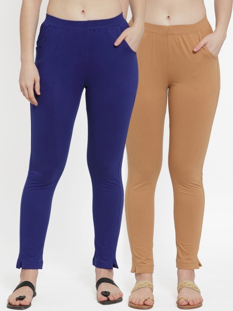 

TAG 7 Women Pack Of 2 Solid Straight-Fit Ankle-Length Leggings, Beige