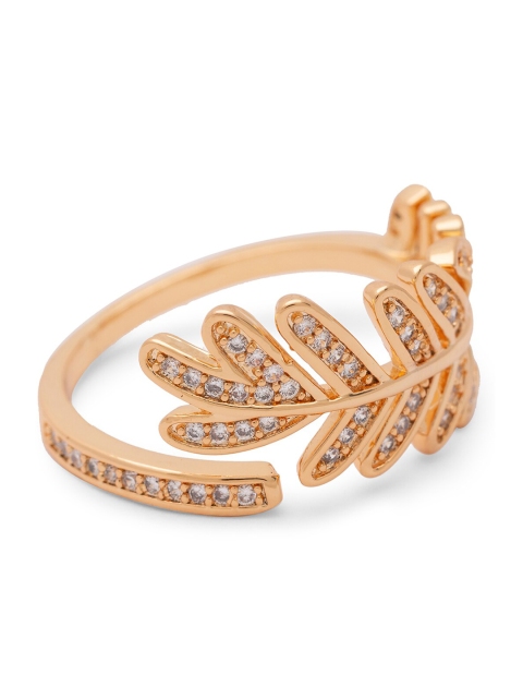 

Globus Gold-Plated & White CZ-Studded Palm-Leaf Shaped Adjustable Finger Ring