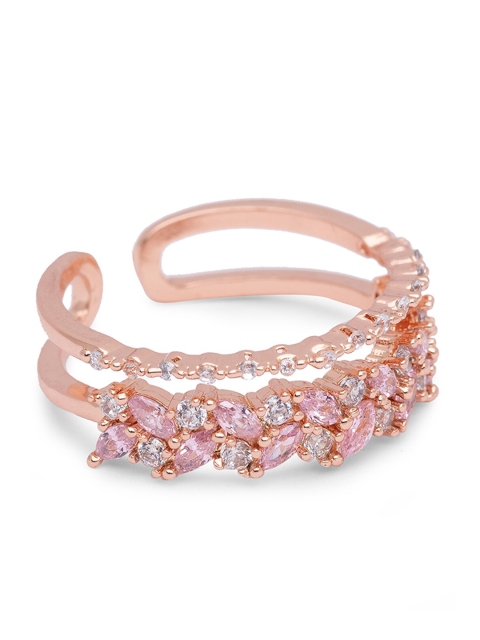 

Globus Rose Gold-Plated & White CZ-Studded Statement Finger Ring