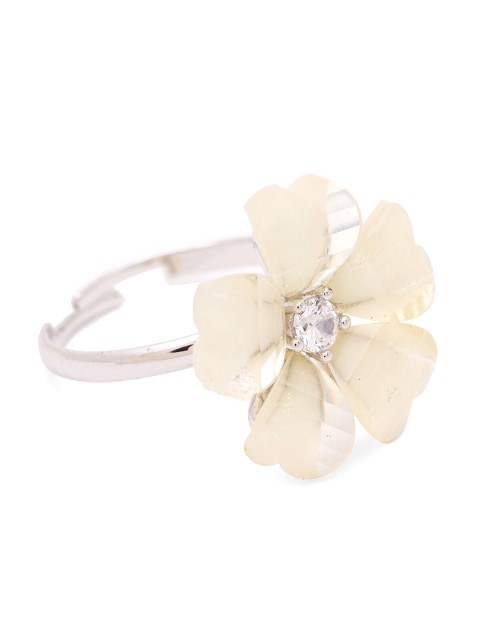 

Globus Silver-Plated & White CZ-Studded Statement Finger Ring