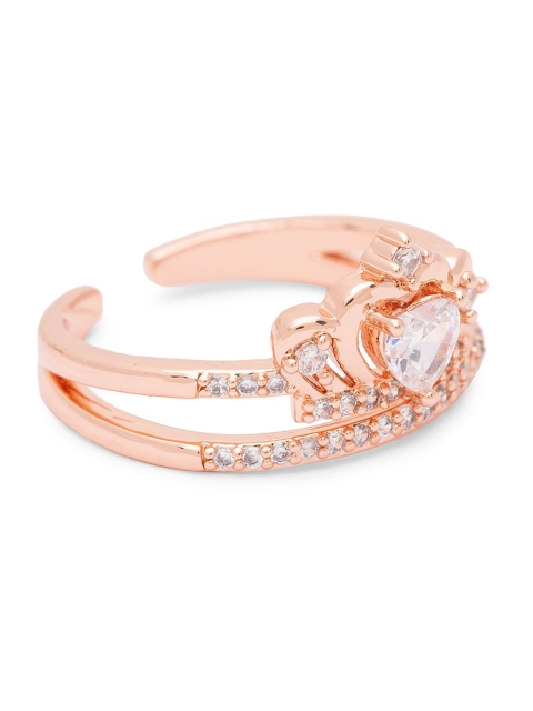 

Globus Rose Gold-Plated & White CZ-Studded Statement Finger Ring
