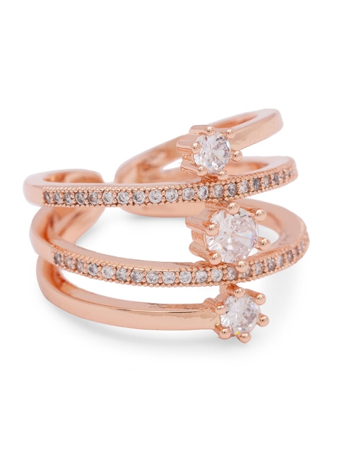 

Globus Rose Gold-Plated & White CZ-Studded Statement Finger Ring