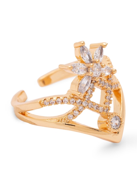 

Globus Gold-Plated & White CZ-Studded Statement Finger Ring