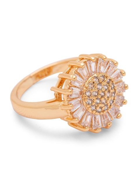 

Globus Gold-Plated & White CZ-Studded Statement Finger Ring