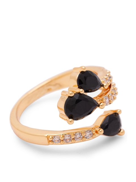 

Globus Gold-Plated Black & White CZ-Studded Statement Finger Ring