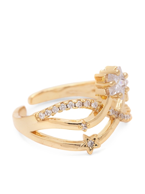 

Globus Gold-Plated & White CZ-Studded Statement Finger Ring