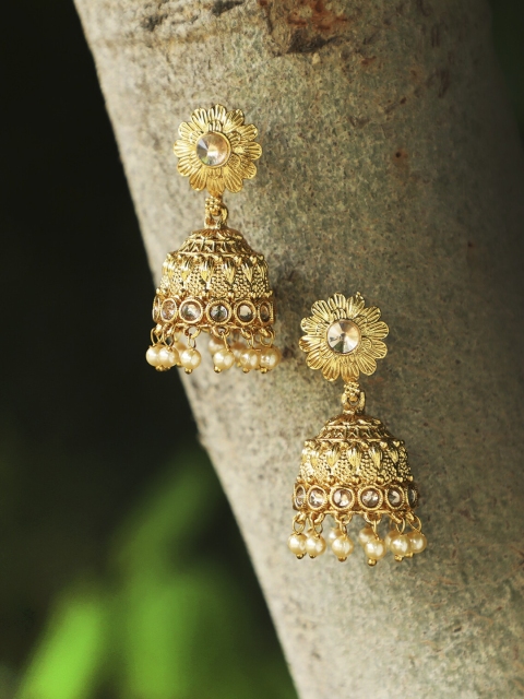 

Adwitiya Collection Gold Dome Shaped Jhumkas