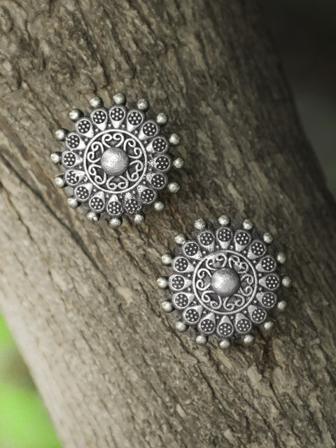 

Adwitiya Collection Silver-Plated Circular Jhumkas