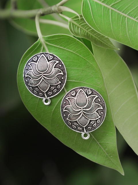 

Adwitiya Collection Silver-Plated Handcrafted Circular Jhumkas