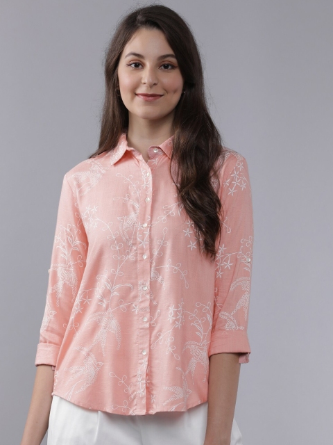 

Tokyo Talkies Women Peach-Coloured Regular Fit Printed Casual Shirt