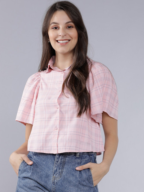 

Tokyo Talkies Women Pink & White Striped Top with Tie Up Detail