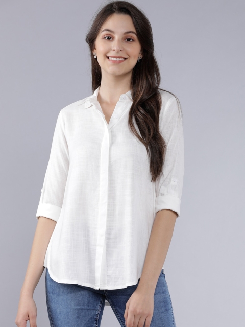 

Tokyo Talkies Women Off-White Regular Fit Solid Casual Shirt