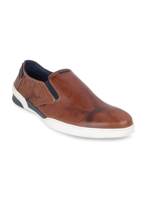 

Buckaroo Men Tan Brown & Navy Blue Colorblocked Leather Slip-On Sneakers