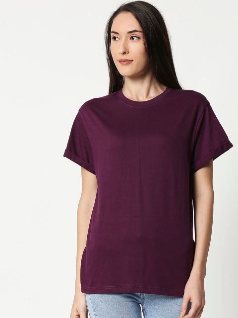 

Bewakoof Women Purple Printed Round Neck T-shirt