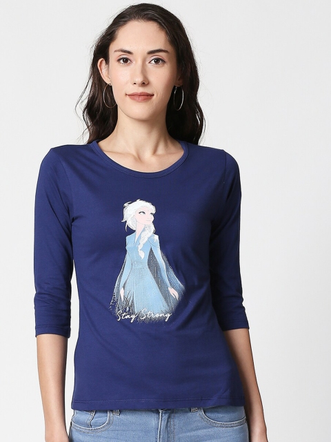 

Bewakoof Women Blue Elsa Printed Round Neck T-shirt