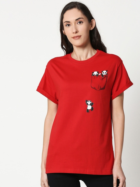 

Bewakoof Women Red Printed Round Neck T-shirt