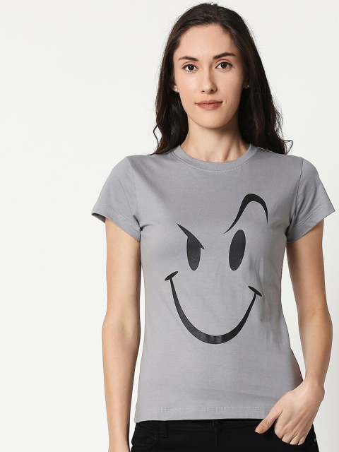 

Bewakoof Women Grey Printed Round Neck T-shirt