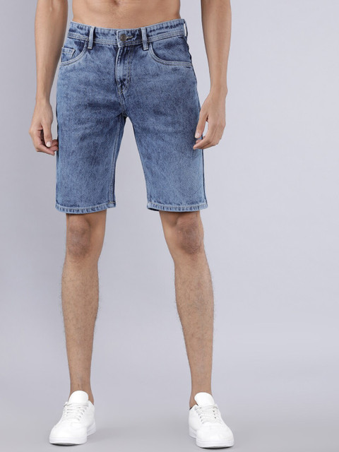 

HIGHLANDER Men Blue Washed Slim Fit Denim Shorts
