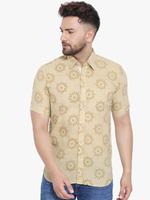 

Wintage Men Beige & Mustard Yellow Tailored Fit Printed Casual Shirt