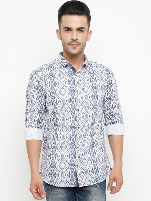 

SHOWOFF Men White & Blue Slim Fit Printed Casual Shirt