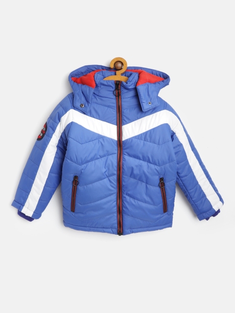 

Little Marco Boys Blue & White Solid Hooded Padded Jacket with Colourblocked Detail