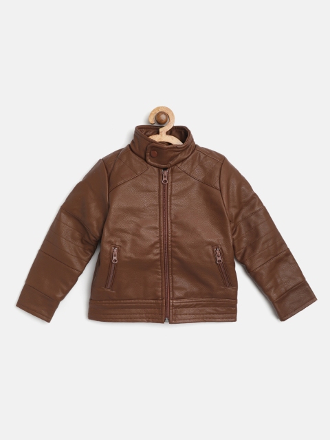 

Little Marco Boys Brown Solid Biker Jacket