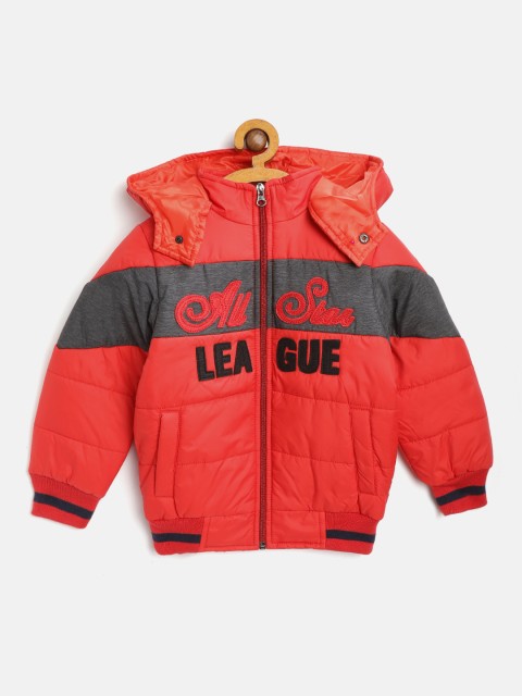 

Little Marco Boys Red Applique Hooded Bomber Jacket