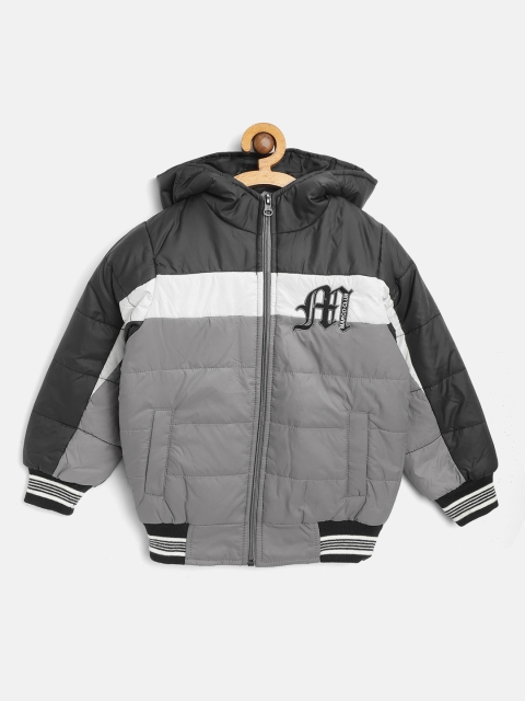 

Little Marco Boys Grey & Black Colourblocked Hooded Bomber Jacket