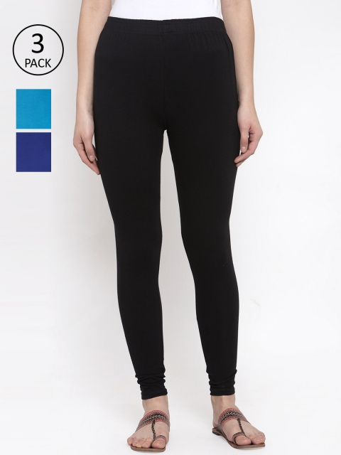 

TAG 7 Women Pack Of 3 Solid Leggings, Black
