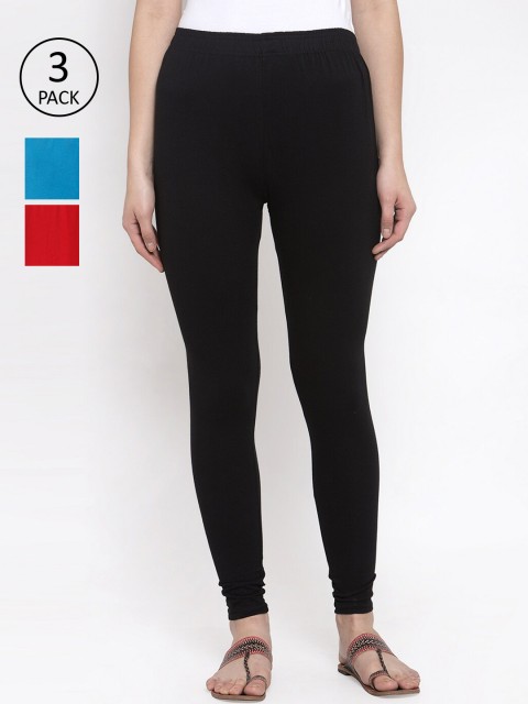 

TAG 7 Women Pack Of 3 Solid Leggings, Black