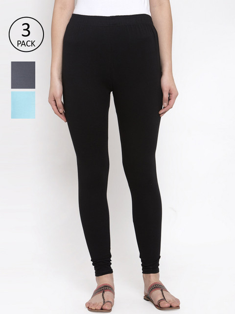 

TAG 7 Women Pack Of 3 Solid Leggings, Black