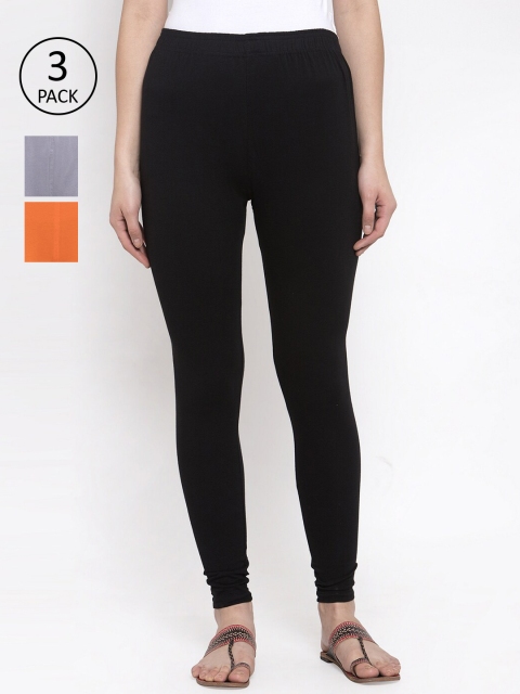 

TAG 7 Women Pack Of 3 Solid Leggings, Black